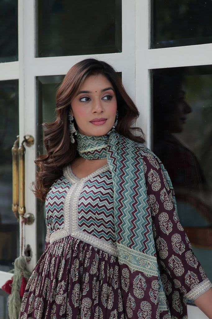 Purple Elegant Pure Cotton 3-Piece Suit Set for Women Comfortable Fit ClothsVilla