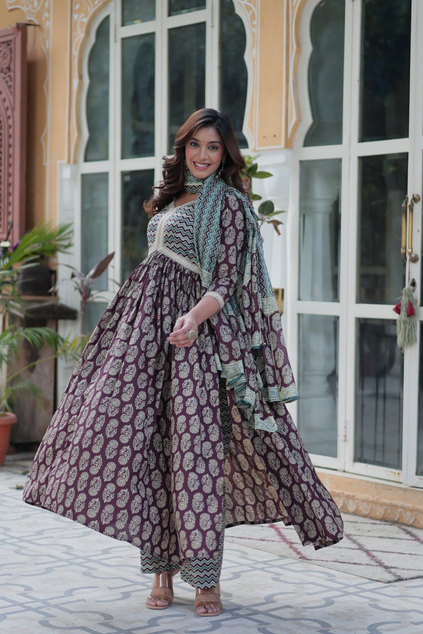 Purple Elegant Pure Cotton 3-Piece Suit Set for Women Comfortable Fit ClothsVilla