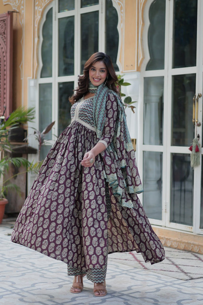 Purple Elegant Pure Cotton 3-Piece Suit Set for Women Comfortable Fit ClothsVilla