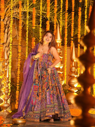 Purple Elegant Pure Embroidered Gown Set ClothsVilla