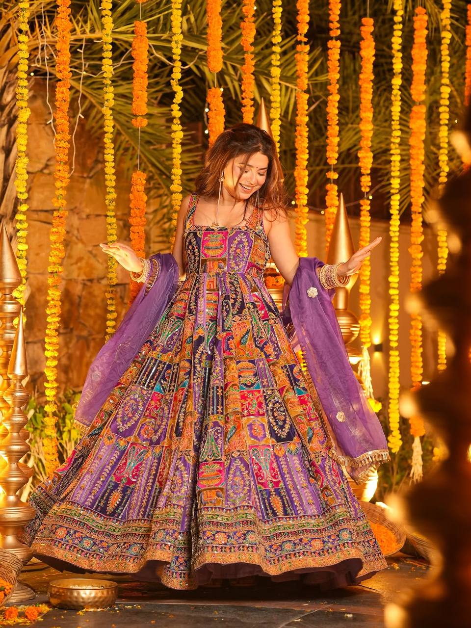 Purple Elegant Pure Embroidered Gown Set ClothsVilla