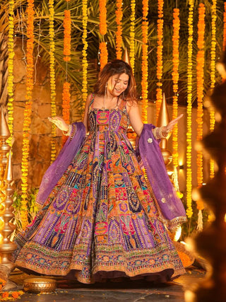 Purple Elegant Pure Embroidered Gown Set ClothsVilla