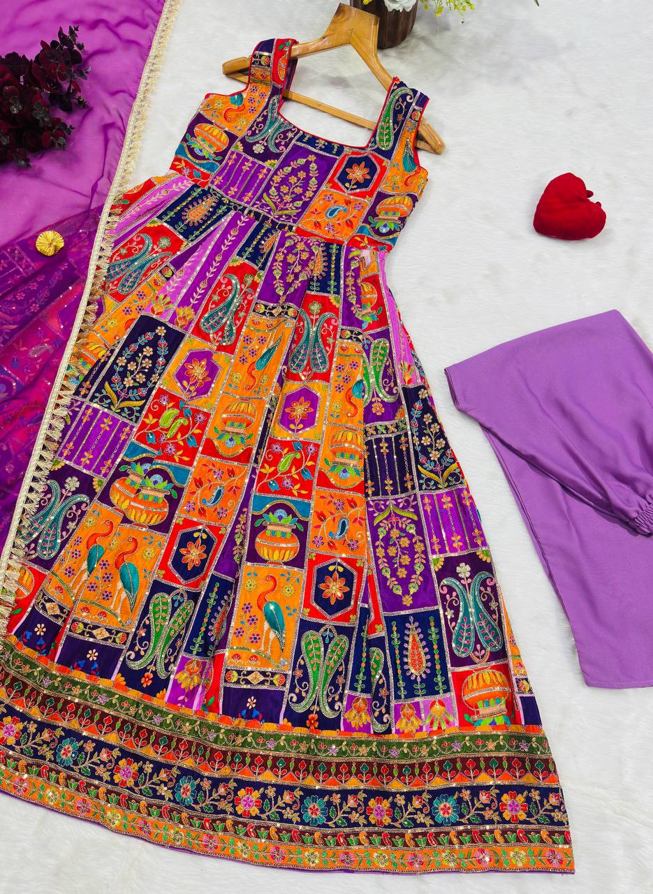 Purple Elegant Pure Embroidered Gown Set ClothsVilla