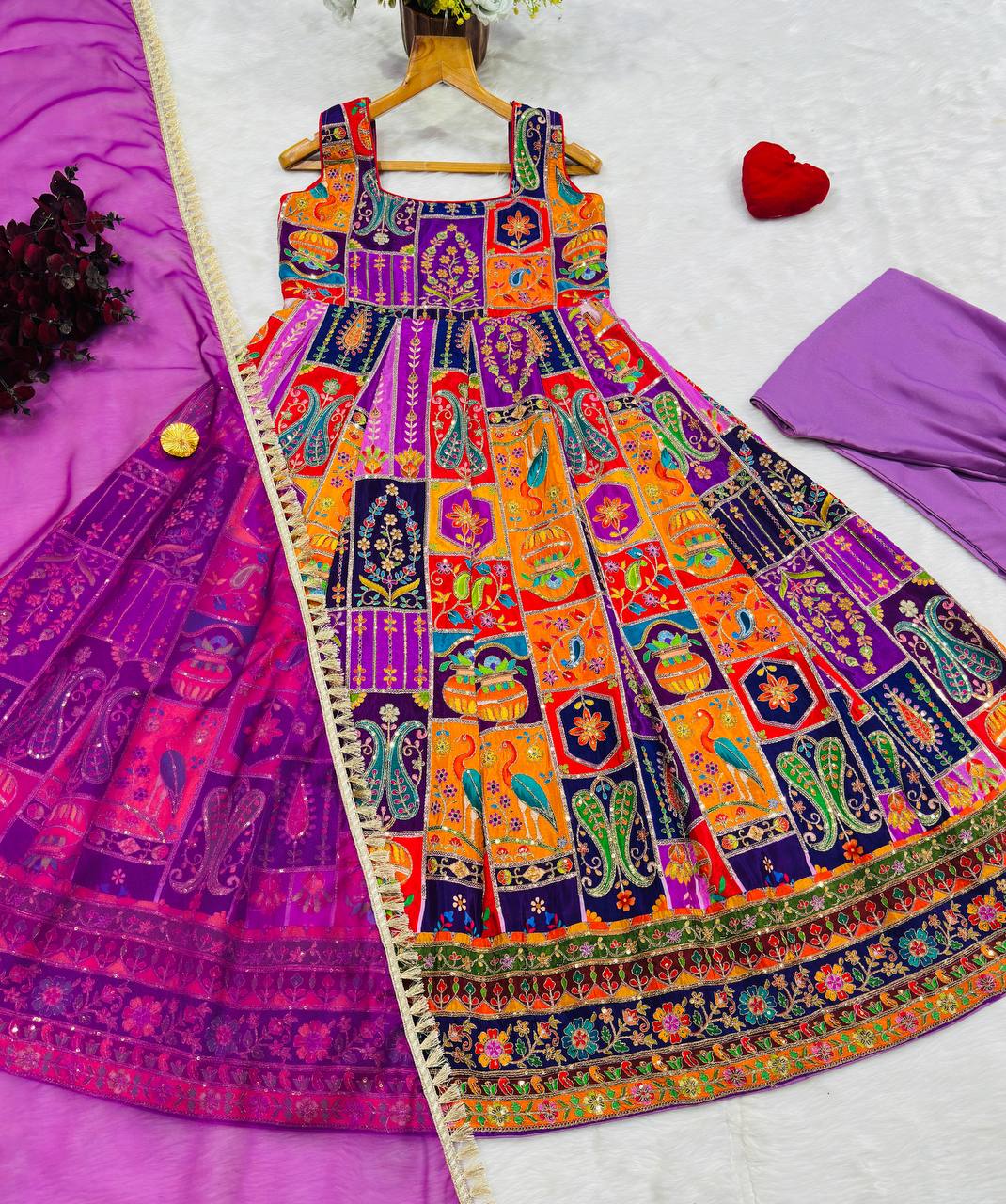 Purple Elegant Pure Embroidered Gown Set ClothsVilla