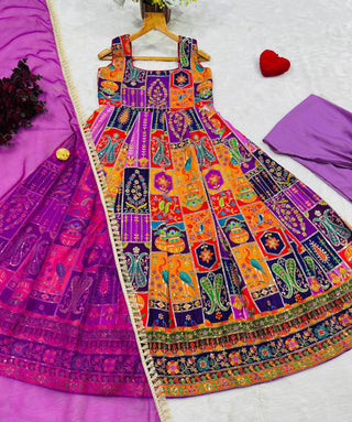 Purple Elegant Pure Embroidered Gown Set ClothsVilla