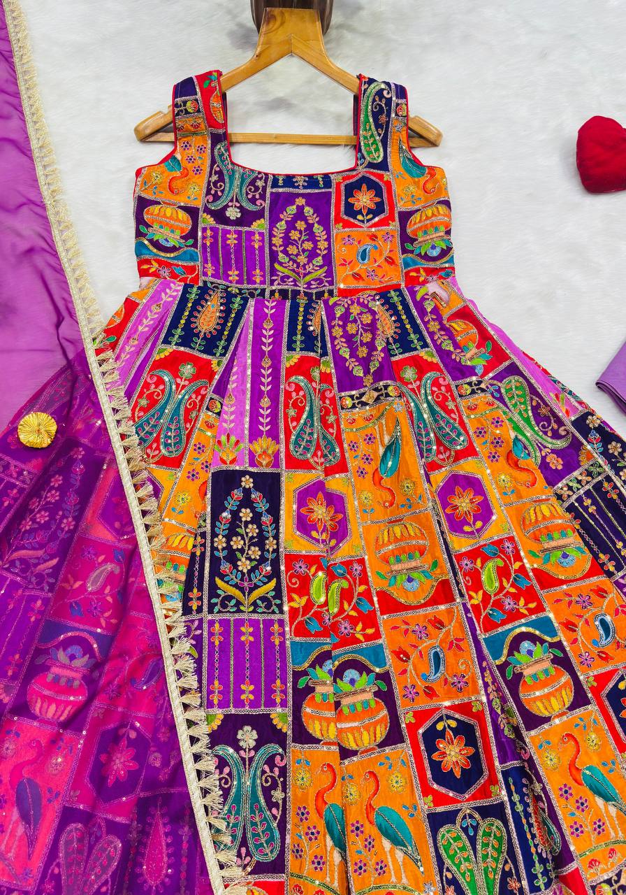 Purple Elegant Pure Embroidered Gown Set ClothsVilla