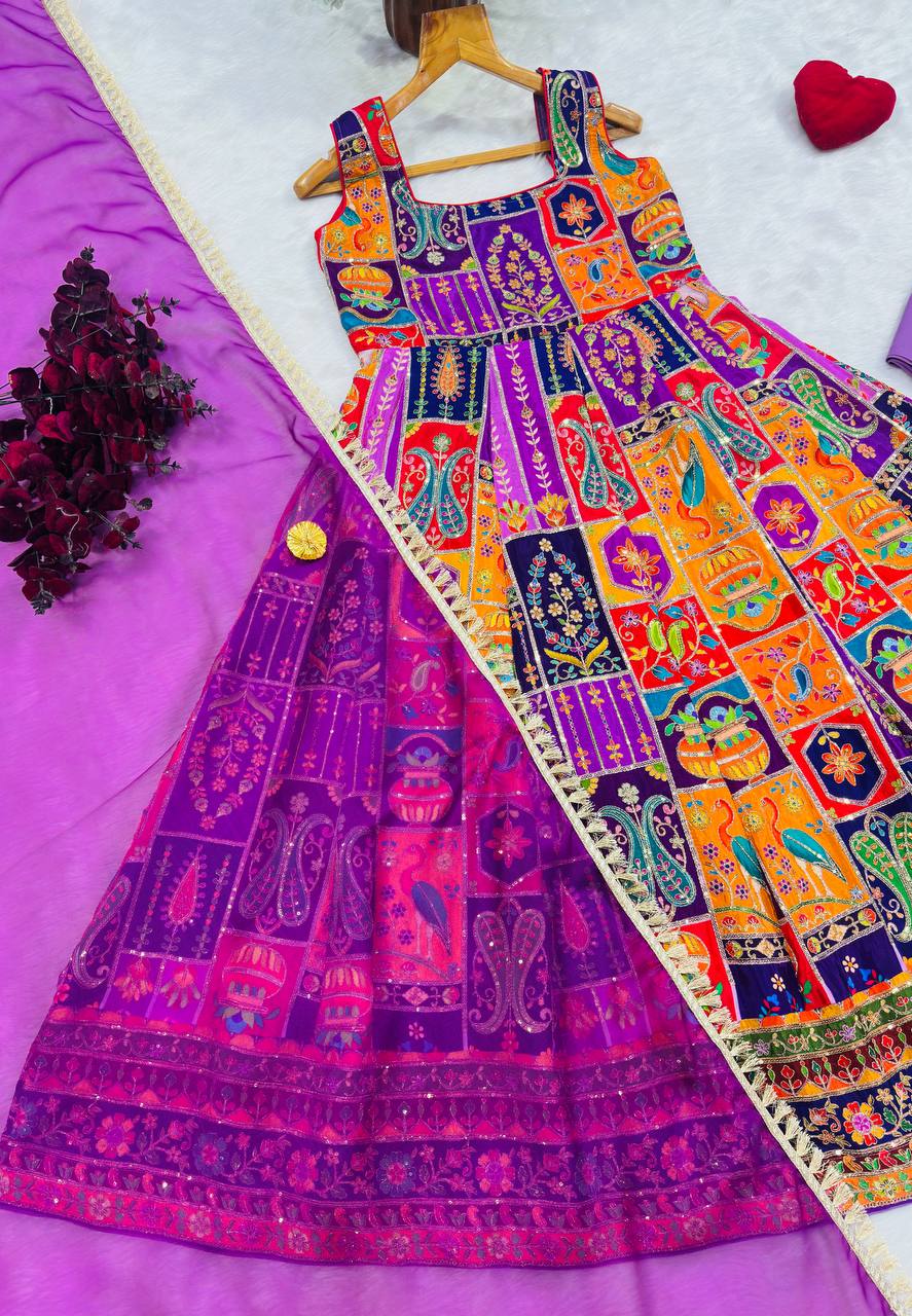 Purple Elegant Pure Embroidered Gown Set ClothsVilla