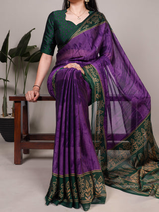 Purple Elegant Rangoli Silk Printed Saree with Matching Unstitched Blouse – Lightweight & Stylish Daily/Festive Wear ClothsVilla