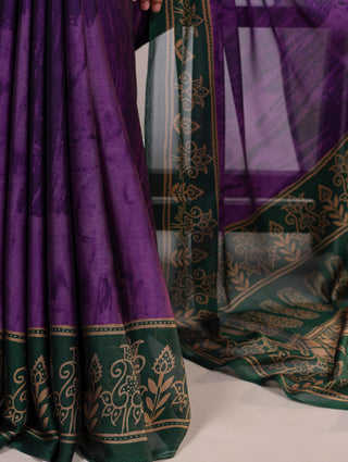 Purple Elegant Rangoli Silk Printed Saree with Matching Unstitched Blouse – Lightweight & Stylish Daily/Festive Wear ClothsVilla