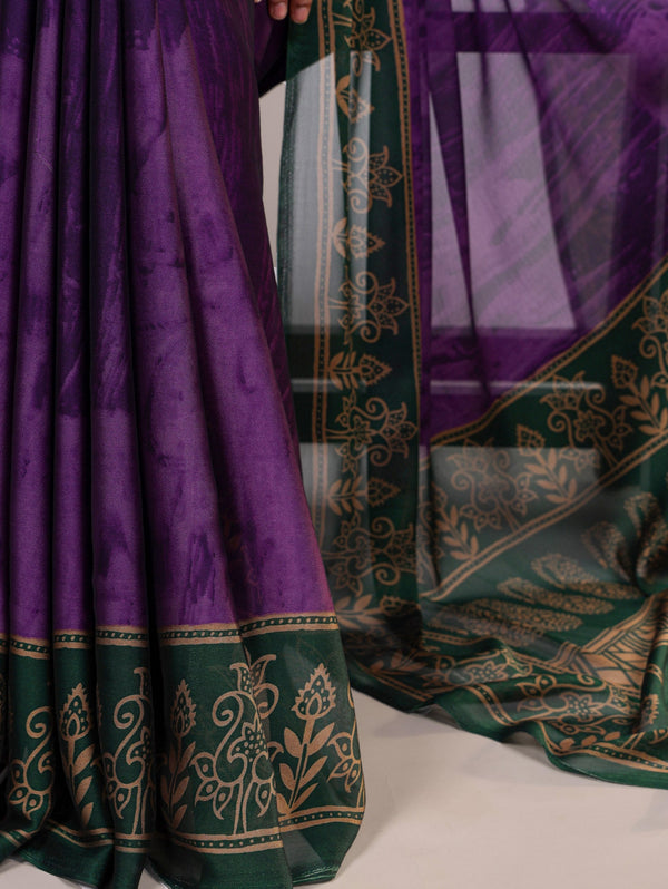 Purple Elegant Rangoli Silk Printed Saree with Matching Unstitched Blouse – Lightweight & Stylish Daily/Festive Wear ClothsVilla