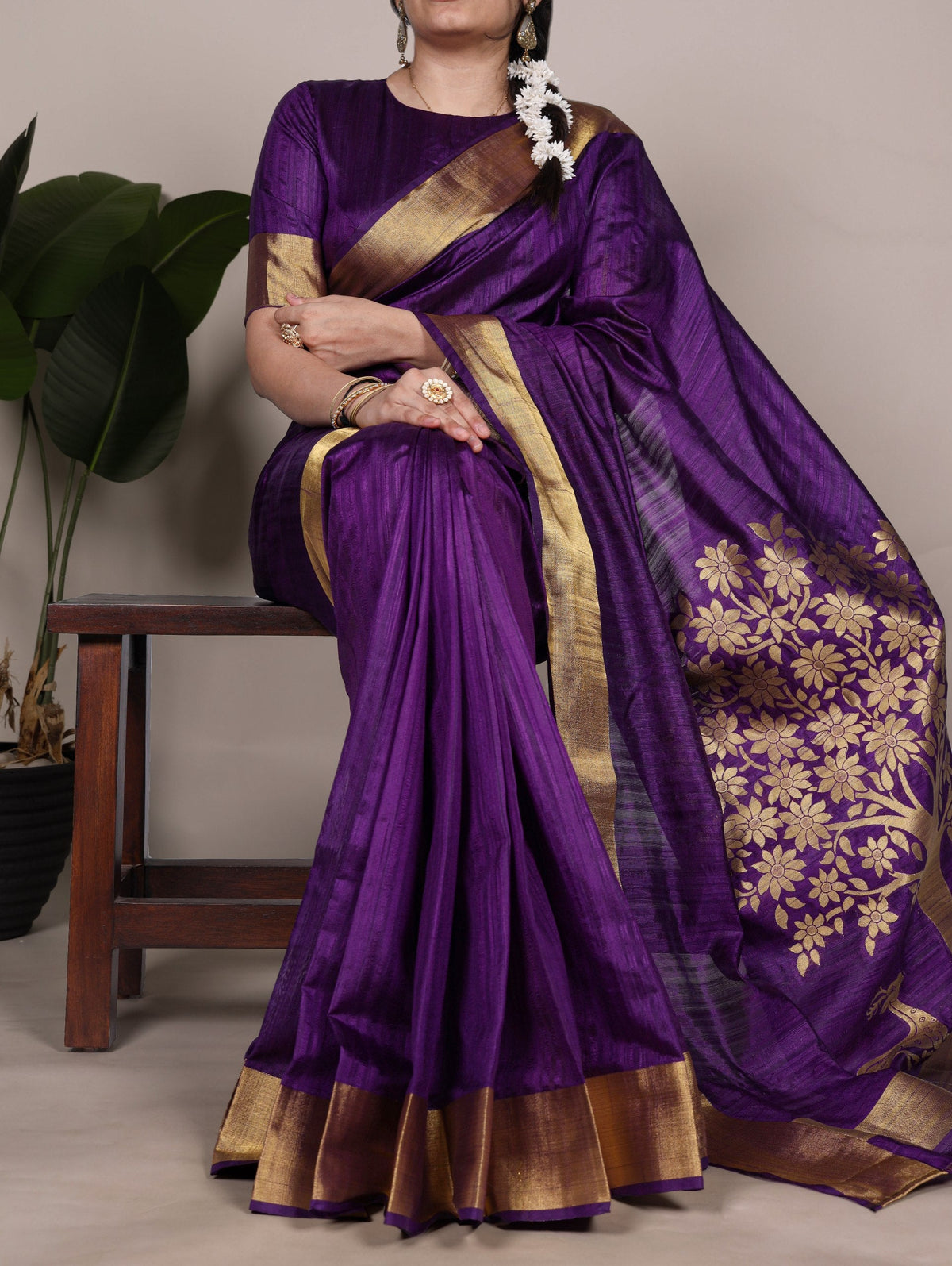Purple Elegant Raw Silk Saree with Zari Weaving Work ClothsVilla Main image