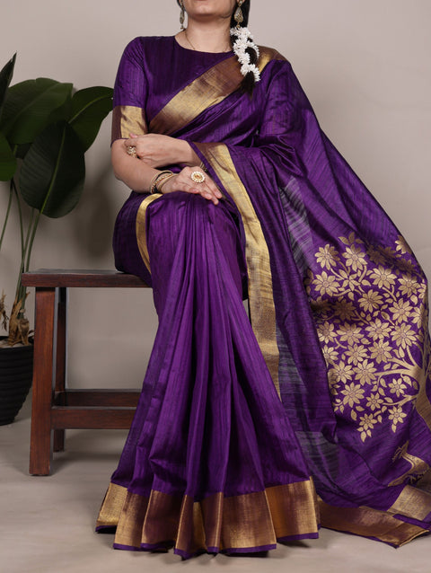 Purple Elegant Raw Silk Saree with Zari Weaving Work ClothsVilla Main image