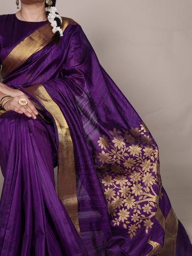 Purple Elegant Raw Silk Saree with Zari Weaving Work ClothsVilla