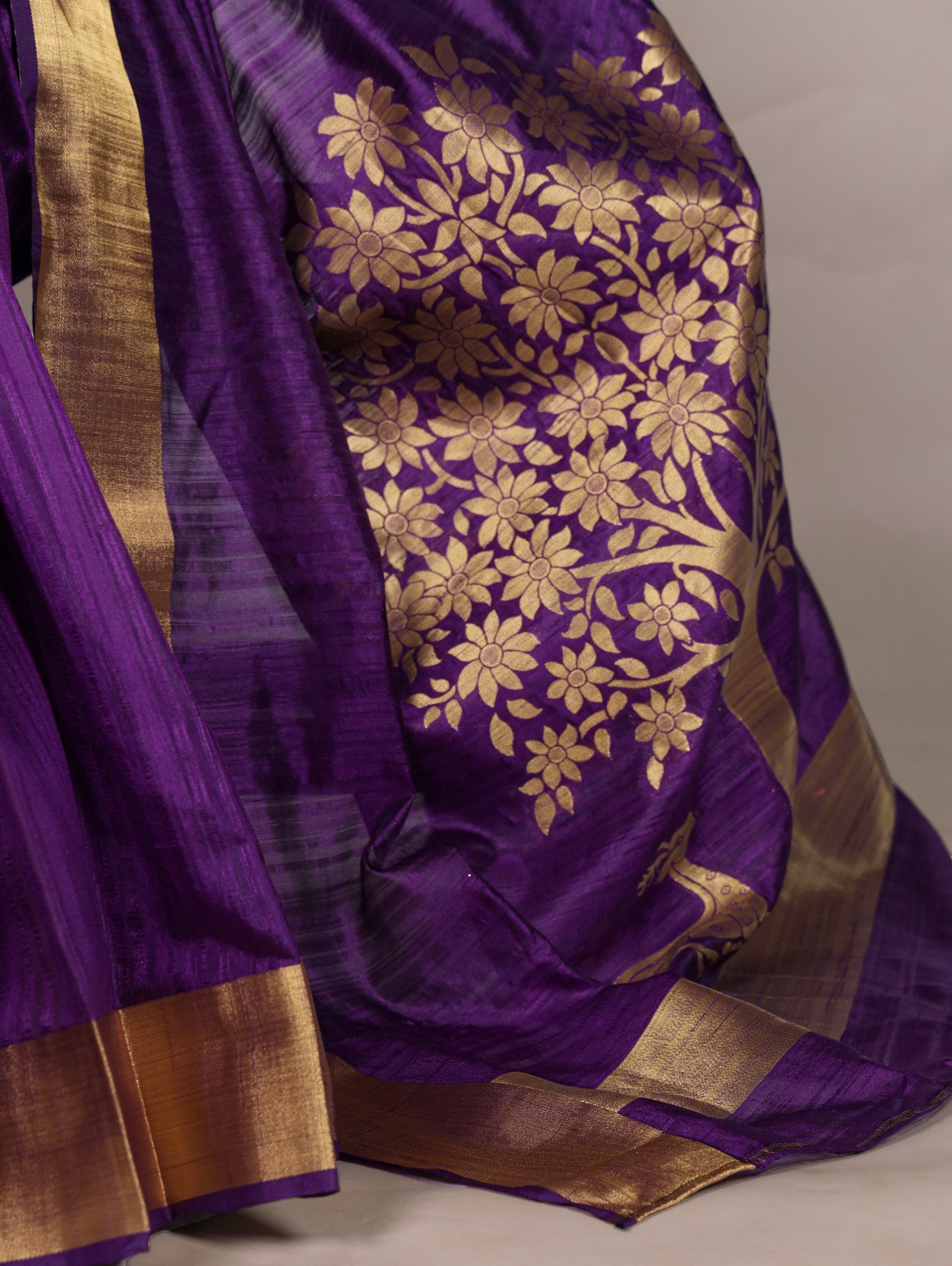 Purple Elegant Raw Silk Saree with Zari Weaving Work ClothsVilla