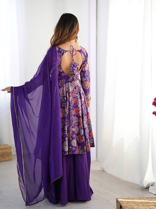 Purple Elegant Roman Silk Chanderi Kediya Kurta Set with Dupatta & Palazzo ClothsVilla