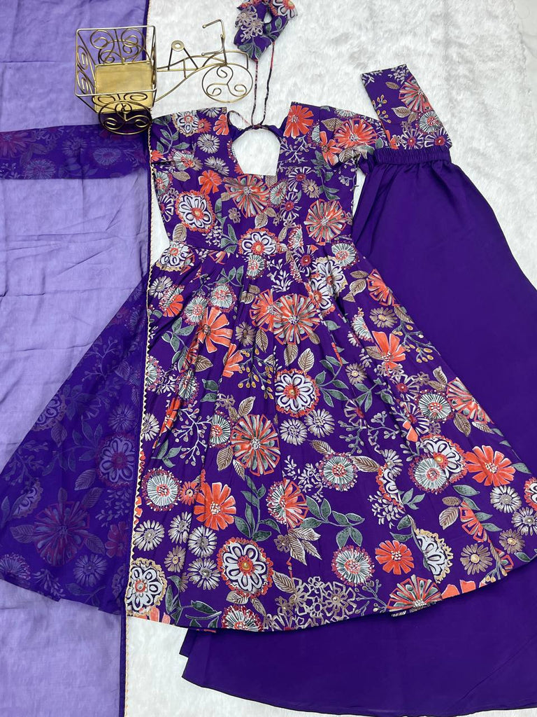Purple Elegant Roman Silk Chanderi Kediya Kurta Set with Dupatta & Palazzo ClothsVilla