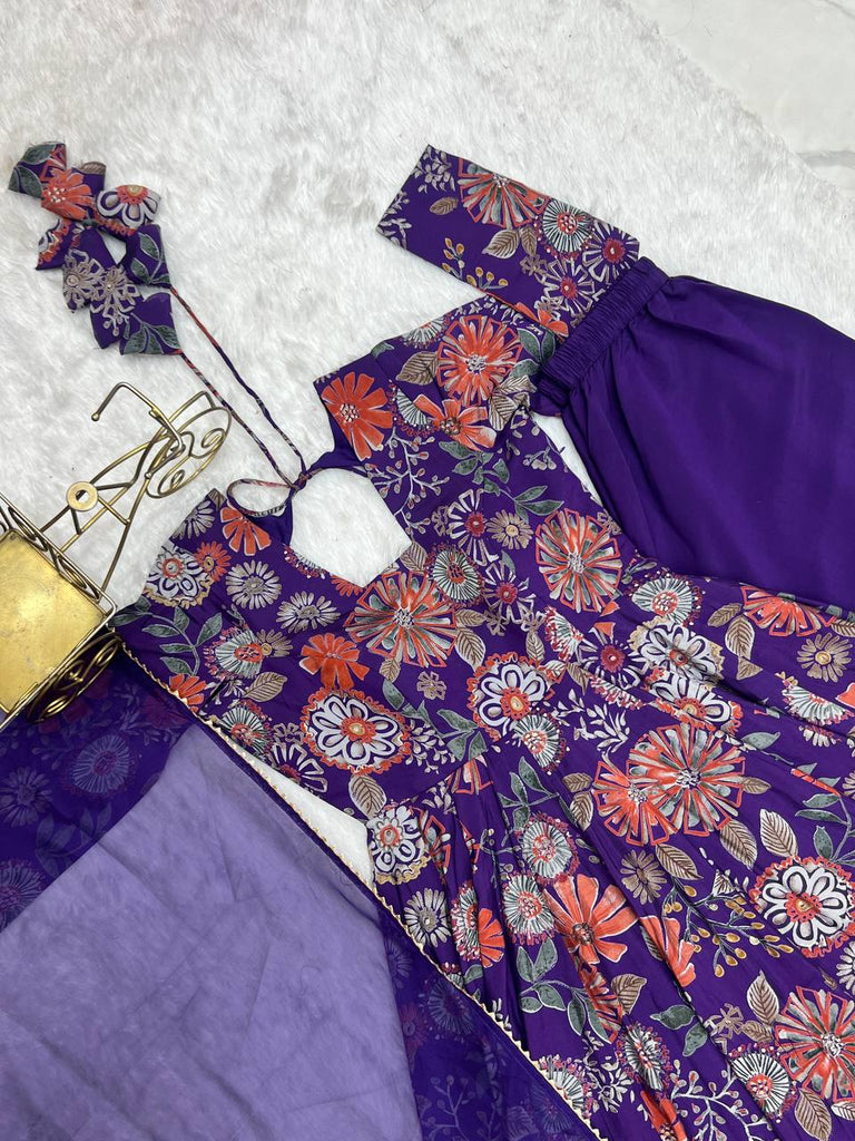 Purple Elegant Roman Silk Chanderi Kediya Kurta Set with Dupatta & Palazzo ClothsVilla