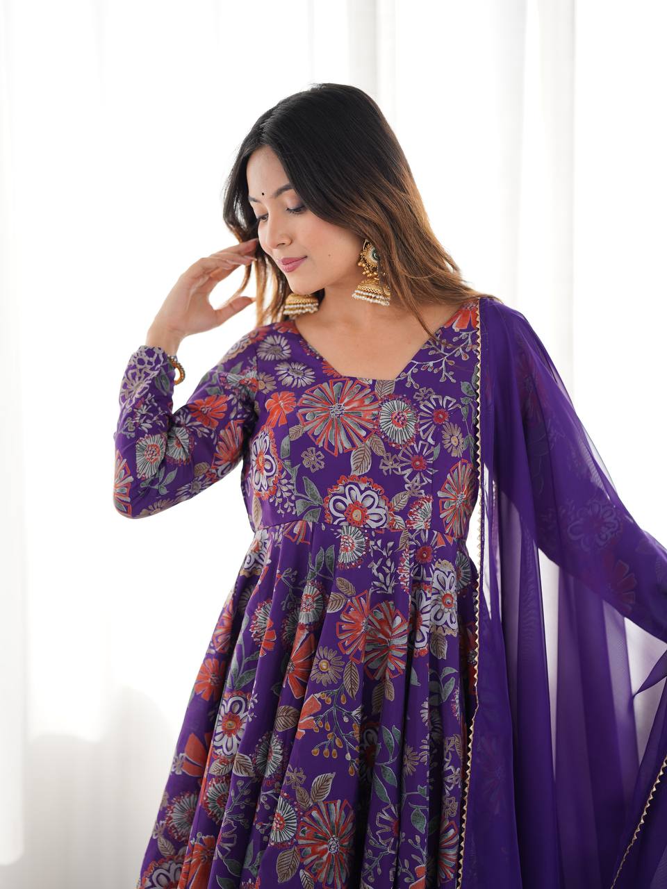 Purple Elegant Roman Silk Chanderi Kediya Kurta Set with Dupatta & Palazzo ClothsVilla