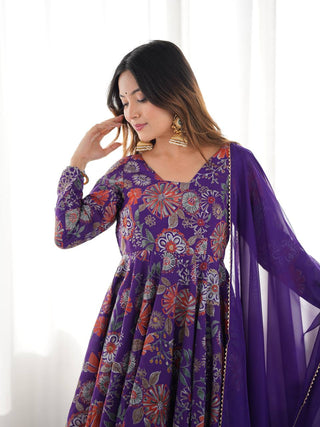 Purple Elegant Roman Silk Chanderi Kediya Kurta Set with Dupatta & Palazzo ClothsVilla