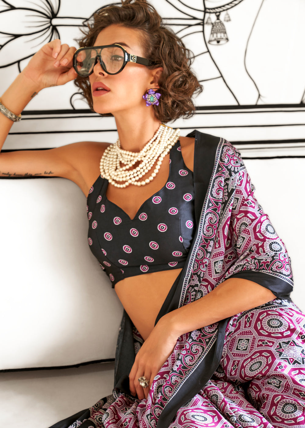 Purple Elegant Satin Crepe Saree – Luxurious & Graceful Drape ClothsVilla