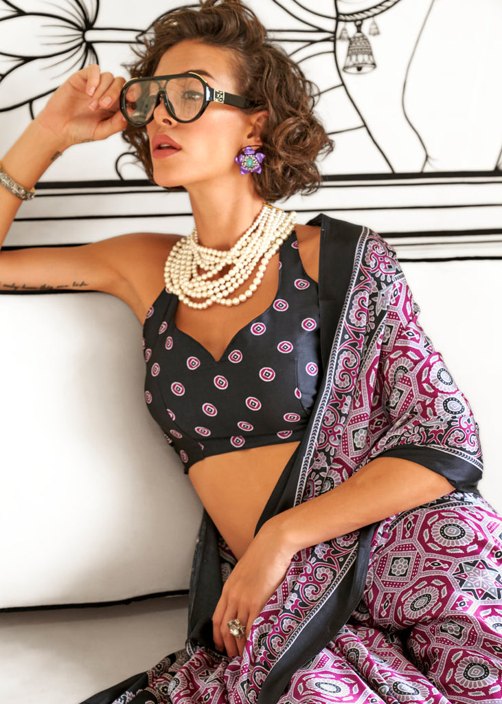 Purple Elegant Satin Crepe Saree – Luxurious & Graceful Drape ClothsVilla