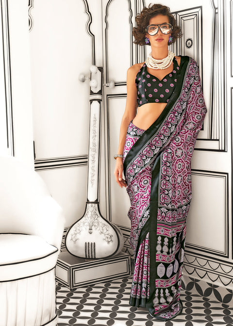 Purple Elegant Satin Crepe Saree – Luxurious & Graceful Drape ClothsVilla Main image