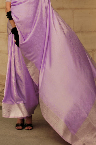 Purple Elegant Satin Silk Blend Saree with Matching Blended Silk Blouse Piece ClothsVilla