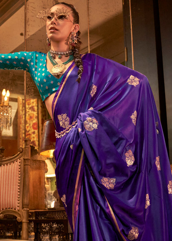 Purple Elegant Satin Silk Saree – Evening Cocktail & Dinner Party Wear ClothsVilla