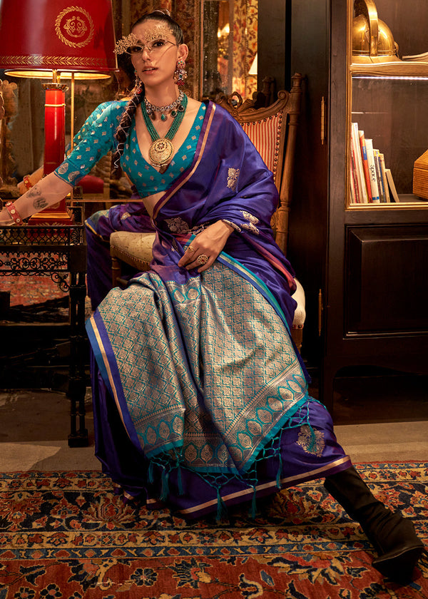 Purple Elegant Satin Silk Saree – Evening Cocktail & Dinner Party Wear ClothsVilla