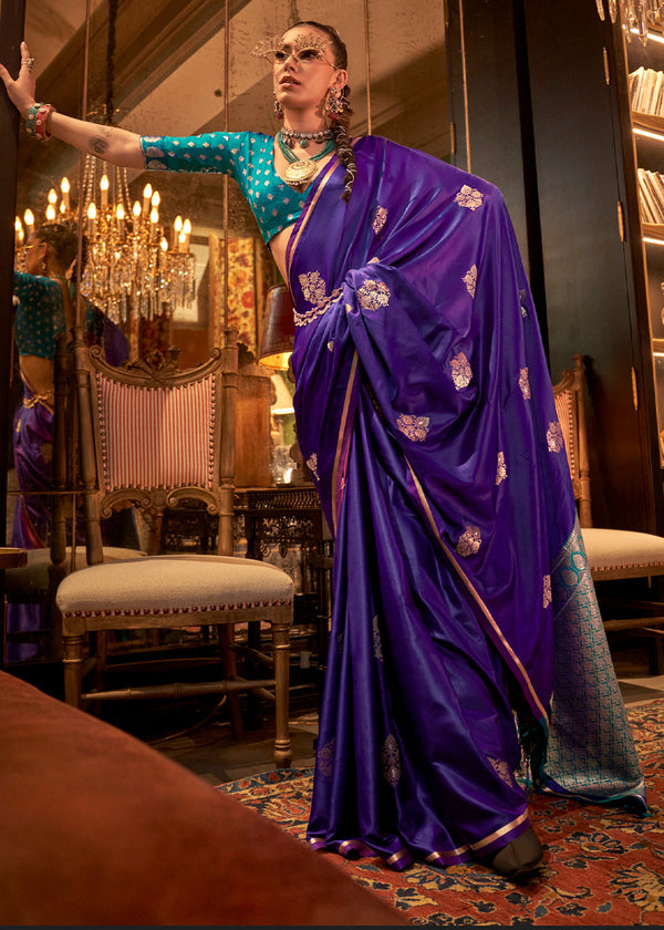 Purple Elegant Satin Silk Saree – Evening Cocktail & Dinner Party Wear ClothsVilla