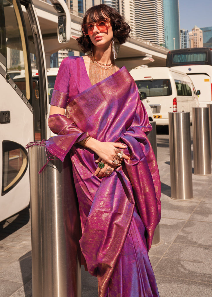 Purple Elegant Soft Banarasi Blended Silk Saree ClothsVilla