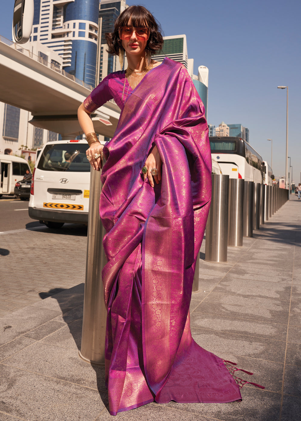 Purple Elegant Soft Banarasi Blended Silk Saree ClothsVilla Main image