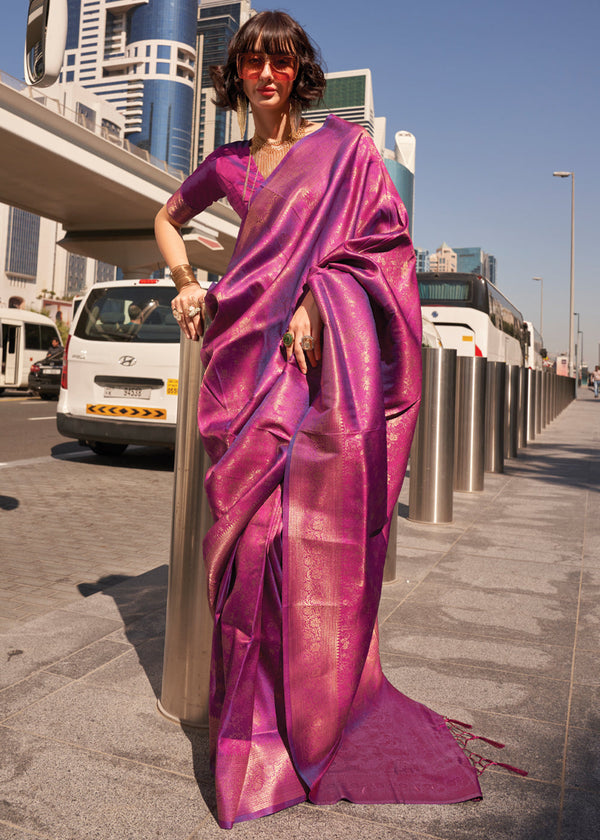 Purple Elegant Soft Banarasi Blended Silk Saree ClothsVilla