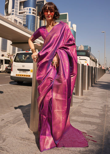 Purple Elegant Soft Banarasi Blended Silk Saree ClothsVilla