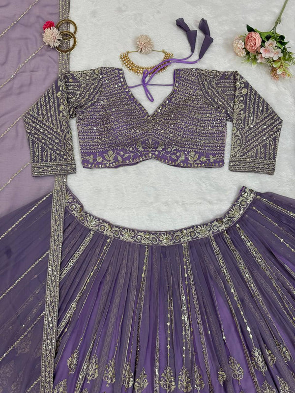 Purple Elegant Spark Semi-Stitched Lehenga Choli Set – Faux Georgette with Thread & Sequin Work ClothsVilla