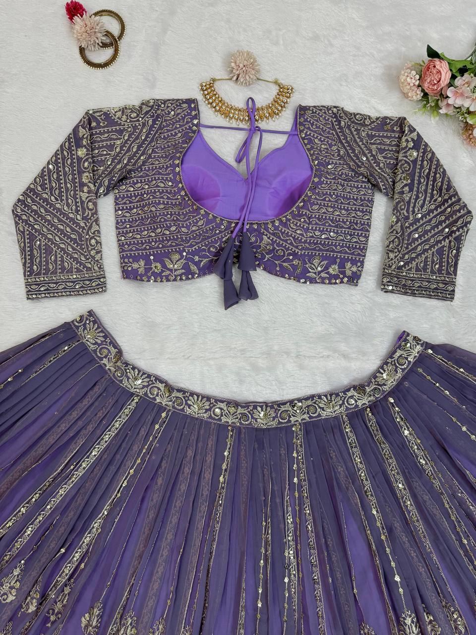 Purple Elegant Spark Semi-Stitched Lehenga Choli Set – Faux Georgette with Thread & Sequin Work ClothsVilla