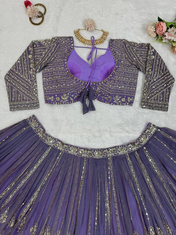 Purple Elegant Spark Semi-Stitched Lehenga Choli Set – Faux Georgette with Thread & Sequin Work ClothsVilla