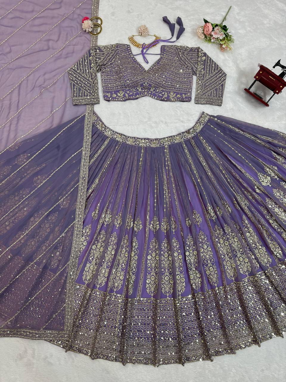 Purple Elegant Spark Semi-Stitched Lehenga Choli Set – Faux Georgette with Thread & Sequin Work ClothsVilla