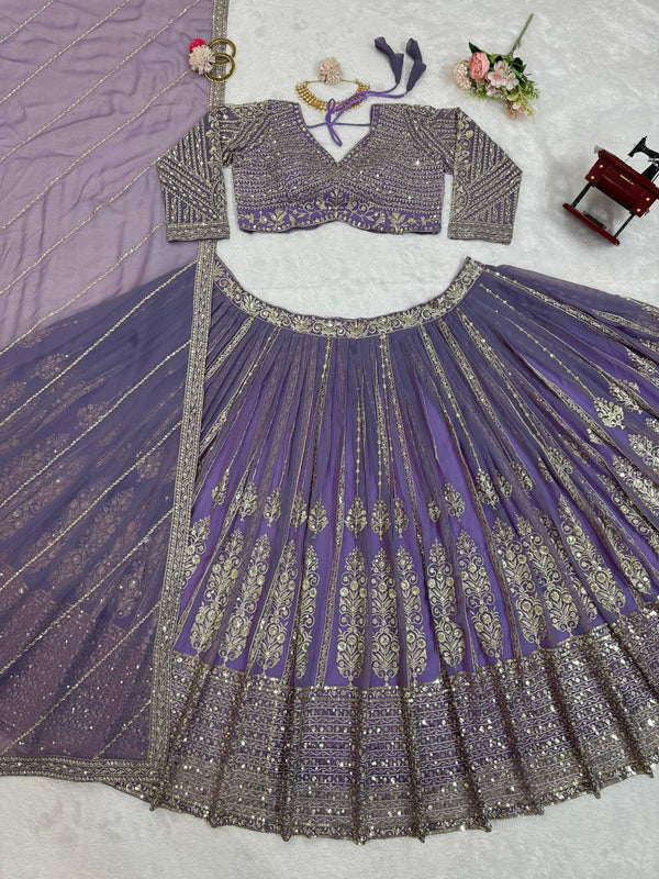 Purple Elegant Spark Semi-Stitched Lehenga Choli Set – Faux Georgette with Thread & Sequin Work ClothsVilla