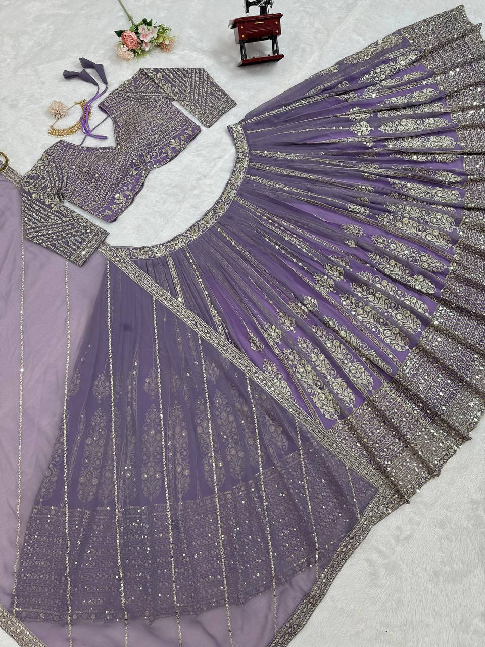 Purple Elegant Spark Semi-Stitched Lehenga Choli Set – Faux Georgette with Thread & Sequin Work ClothsVilla