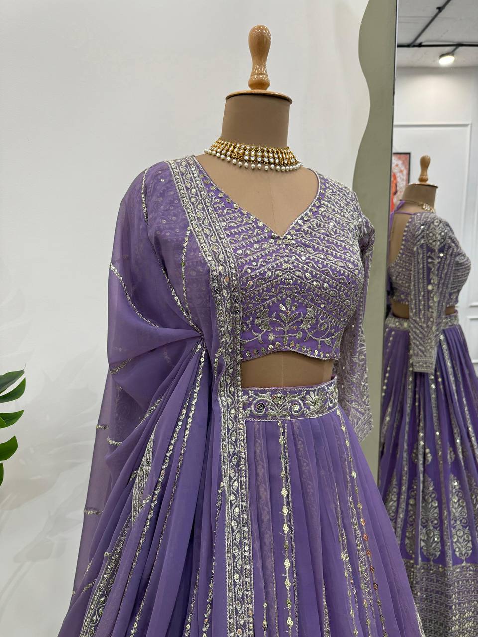Purple Elegant Spark Semi-Stitched Lehenga Choli Set – Faux Georgette with Thread & Sequin Work ClothsVilla