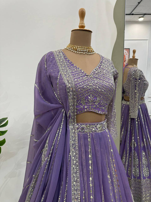 Purple Elegant Spark Semi-Stitched Lehenga Choli Set – Faux Georgette with Thread & Sequin Work ClothsVilla