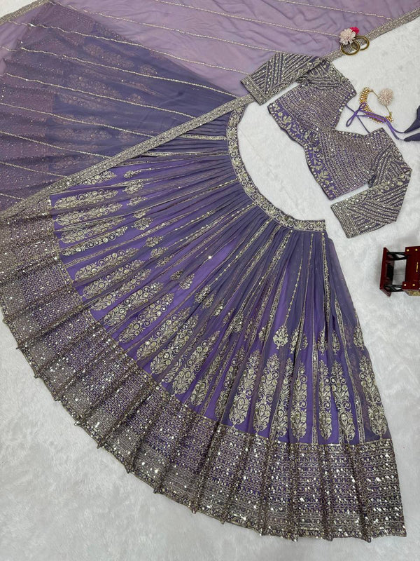 Purple Elegant Spark Semi-Stitched Lehenga Choli Set – Faux Georgette with Thread & Sequin Work ClothsVilla