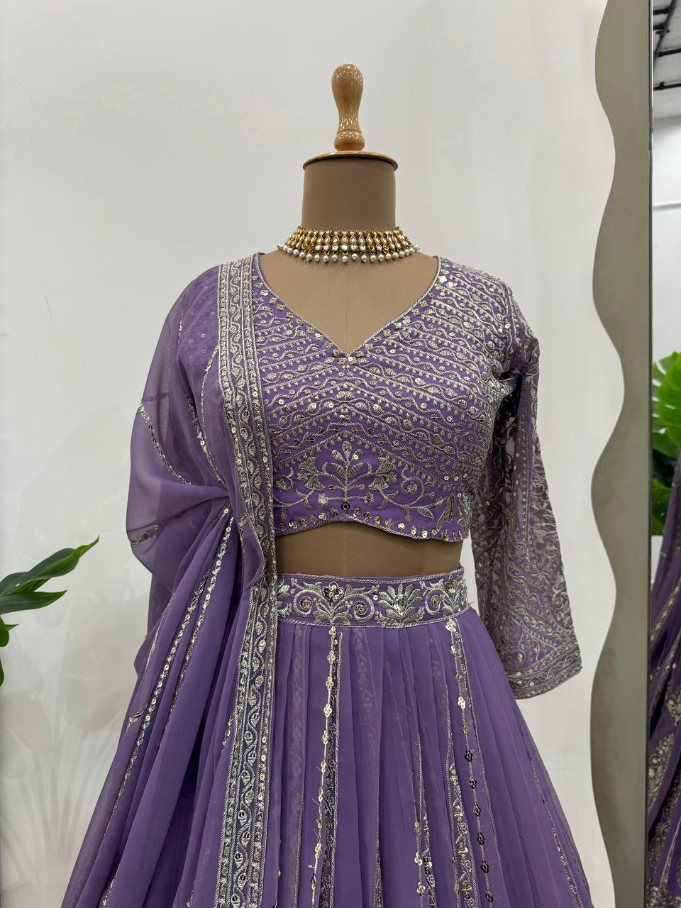 Purple Elegant Spark Semi-Stitched Lehenga Choli Set – Faux Georgette with Thread & Sequin Work ClothsVilla