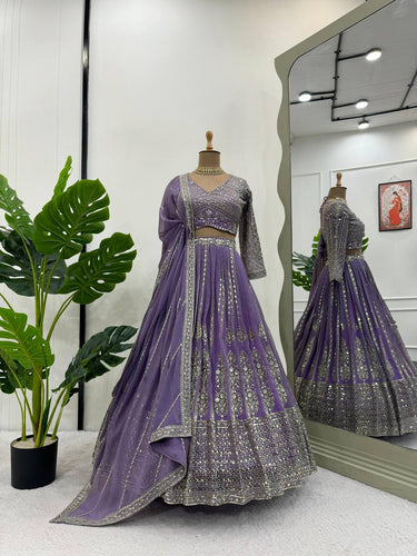 Purple Elegant Spark Semi-Stitched Lehenga Choli Set – Faux Georgette with Thread & Sequin Work ClothsVilla