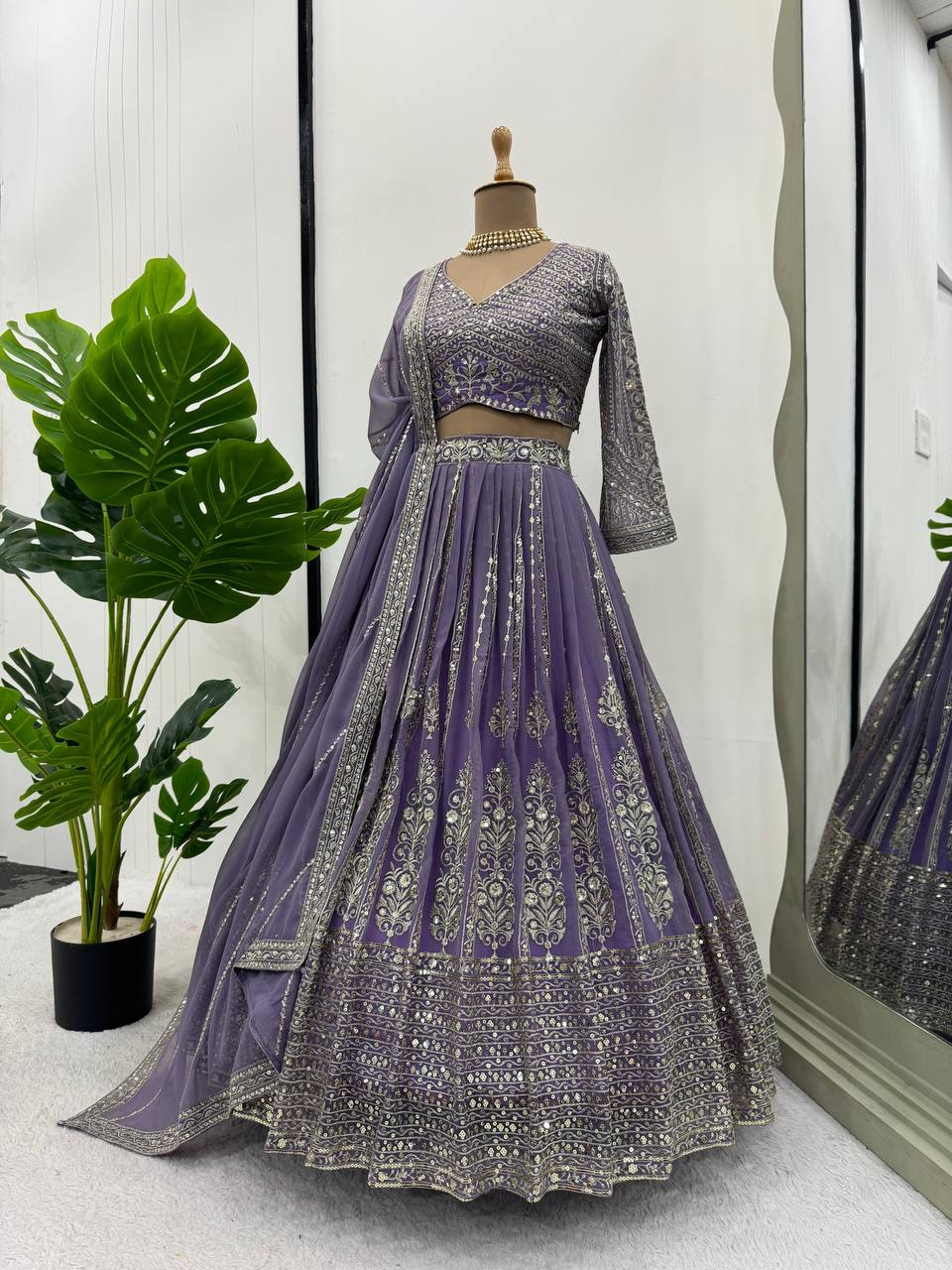 Purple Elegant Spark Semi-Stitched Lehenga Choli Set – Faux Georgette with Thread & Sequin Work ClothsVilla Main image