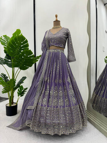 Purple Elegant Spark Semi-Stitched Lehenga Choli Set – Faux Georgette with Thread & Sequin Work ClothsVilla