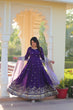 Load image into Gallery viewer, Purple Elegant Star Georgette Embroidered Gown with Fancy Neck &amp; Designer Fendi Dupatta – Full Sleeve Flared, Lined Cotton Inner ClothsVilla