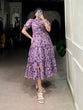 Load image into Gallery viewer, Purple Elegant Tabby Silk Printed Frock – A Timeless Statement of Sophistication