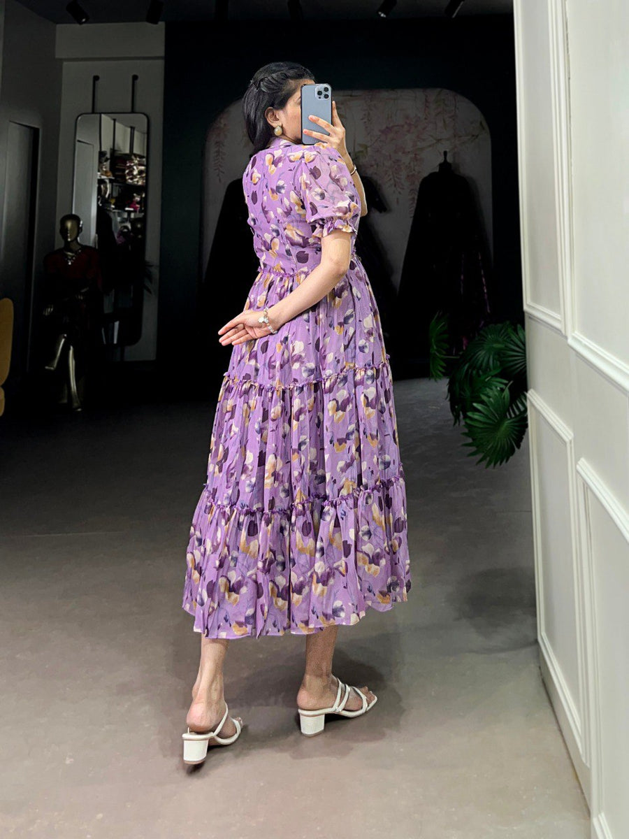 Purple Silk Kota Frock with Digital Print (M to 5XL) main image 0